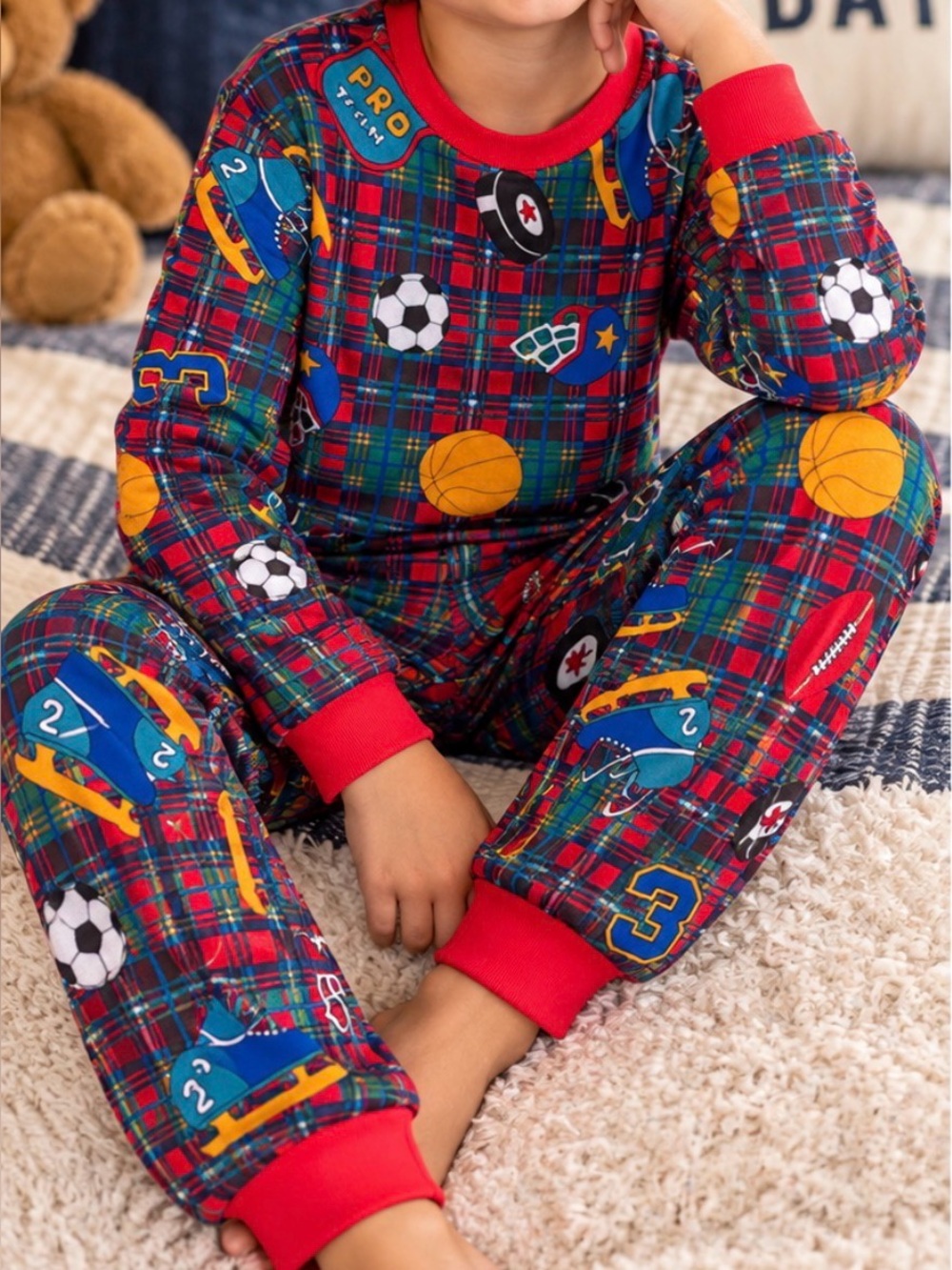 New Vintage Candlesticks 90s Boys Sports Themed Pajamas Set Long Sleeve Size 5